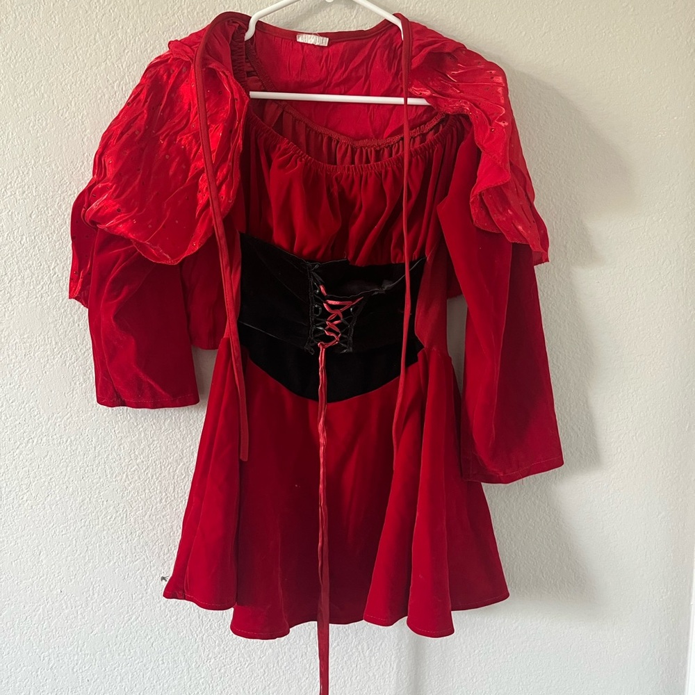 Red Velvet Renaissance Dress with Black Corset